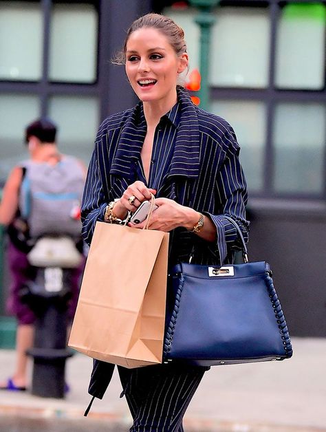 45 Celebs Prove the Fendi Peekaboo is the Low-Key Luxury Bag That Fits Any Personal Style - PurseBlog Fendi Micro Peekaboo, Fendi Peekaboo Bag, Olivia Palermo Lookbook, Purse Outfit, Olivia Palermo Style, Fendi Peekaboo, Handbag Outfit, Blue Handbags, Blue Purse