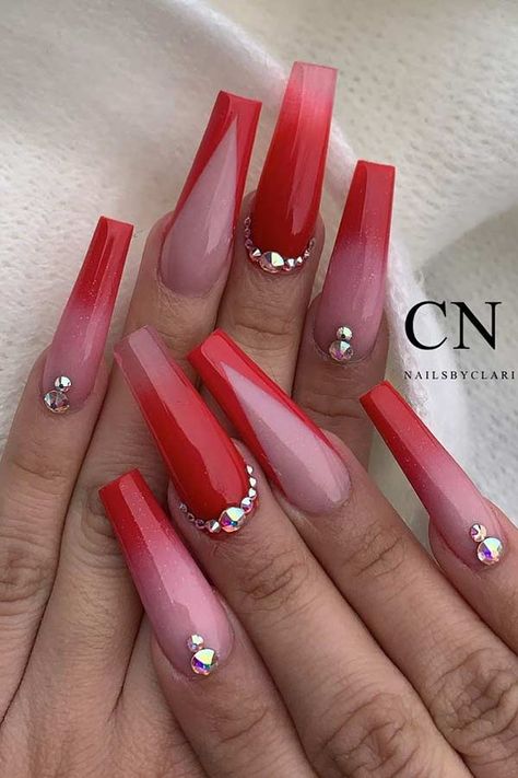 Red And Pink Nails Ideas, Ombre Nail Colors, Red Ombre Nails, Purple Ombre Nails, Red And Gold Nails, Silver Nail Designs, Pink Ombre Nails, Ombre Acrylic Nails, Nail Designs Valentines