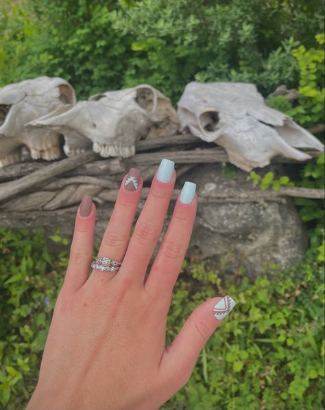 Call Acrylic Nails, Western Graduation Nails, Southern Nail Ideas, Light Blue Western Nails, Purple Western Nails, Yeehaw Nails, Cowgirl Nails Designs Westerns, Western Wedding Nails For Bride, Neutral Western Nails