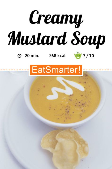 Leichtes Abendessen: Creamy Mustard Soup - few calories - quick recipe - simple dish - So healthy is the recipe: 7.7/10 | A recipe idea by EAT SMARTER | Vegetable, Spices, Cream Soup #soup #healthyrecipes Mustard Soup, Low Cal Dinner, Cream Soup Recipes, Mustard Recipe, Grilled Peppers, Recipe Simple, Cream Soup, Eat Smart, Healthy Delicious