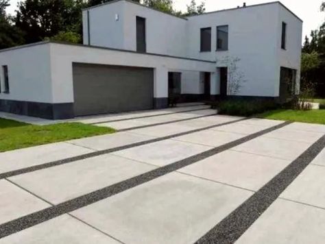 Big Concrete Pavers, Big Driveway, Imprinted Concrete Driveway, Car Driveway, Modern Driveway, Driveway Lighting, Driveway Paving, Driveway Entrance, Driveway Design