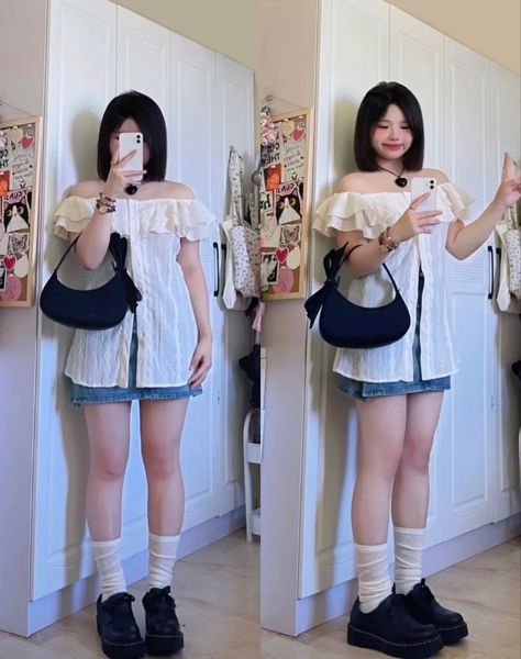 Outfit Ideas For Chubby Teenagers, Short Chubby Girl, Chubby Summer Outfits, Cafe Outfit Ideas, Chubby Fashion Outfits Korean, Seoul Summer, Chubby Aesthetic Outfit, Chubby Outfit Ideas, Plus Size Aesthetic Outfits