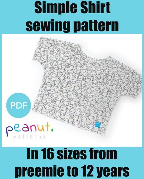 Simple Shirt sewing pattern (Preemie to 12 years). This is the Ashton Tee that you should be able to sew up in less than 30 minutes. With this quick project, you only have to worry about sewing the side seams and the neckline. #SewModernKids #BabySewingPattern #ToddlerSewingPattern #KidsSewingPattern #SewingAShirt #SimpleSewingPattern #QuickSewingPattern Simple Shirt Sewing, Toddler Shirt Pattern, Simple Shirt Pattern, Girls Shirt Pattern, Preemie Patterns, Boys Shirts Pattern, Toddler Sewing Patterns, Tops Sewing, T Shirt Sewing Pattern