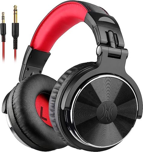 OneOdio Over Ear Headphone, Wired Bass Headsets with 50mm Driver, Foldable Lightweight Headphones with Shareport and Mic for Recording Monitoring Podcast Guitar PC TV - (Red) On Ear Earphones, M Audio, Dj Headphones, Studio Headphones, Mixing Dj, Music Headphones, Recorder Music, Studio Monitors, Best Headphones