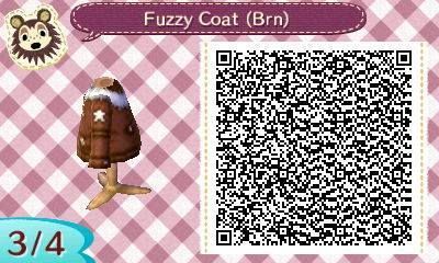 Nano's Animal Crossing — I made a brown version today, too. Clothing Animal Crossing, Animal Crossing Qr Codes, Wolf Clothing, Acnl Qr Codes, Code Clothes, Animal Crossing New Leaf, Ac New Leaf, Animal Crossing Qr Codes Clothes, Fuzzy Coat