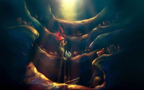 Ariel grotto (mermaid trinkets) Ariels Grotto, Princesa Ariel Disney, Yuumei Art, Little Mermaid Wallpaper, Disney Amor, Mermaid Wallpaper, Mermaid Wallpapers, Film Disney, Art Disney