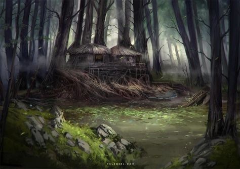 The Hermit's Retreat, Nele Diel on ArtStation at https://www.artstation.com/artwork/q3kZN Hermit House, Fantasy City, Fantasy Castle, Chronicles Of Narnia, House Art, Forest Art, Dungeon Master, Dark Ages, Scene Photo