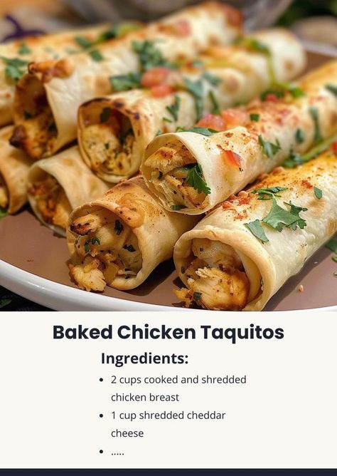 Tasty Cooking - easy & yummy | Baked Chicken Taquitos 🌮🍗 | Facebook Easy Chicken Burrito Bowl Recipe, Easy Chicken Burrito Bowl, Recipes For Baked Chicken, Burrito Bowl Recipes, Instant Pot Chicken Burrito Bowl, Chicken Rice Beans, Simple Baked Chicken, Chicken Taquitos Recipe, Baked Chicken Taquitos