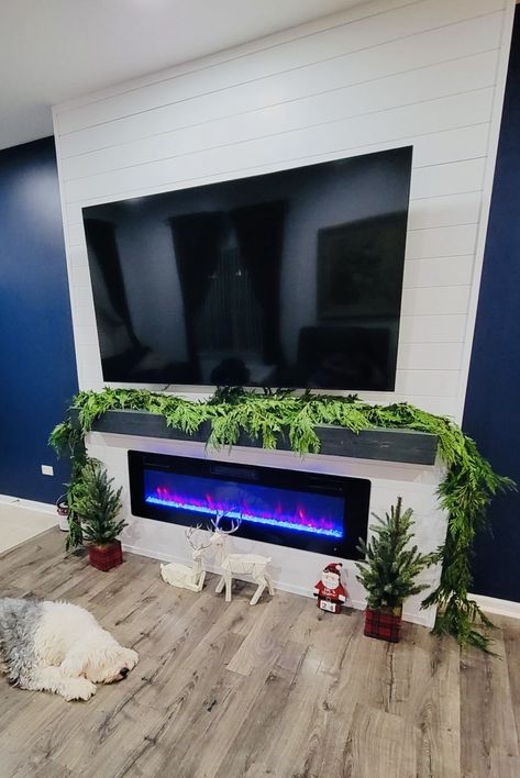 Fireplace With Low Mantle, Low Mantle Fireplace, Low Mantle, Shiplap Mantle, Floating Mantle Fireplace, Floating Mantle, Fireplace Mantle Decor, Shiplap Fireplace, Living Room Tv Wall