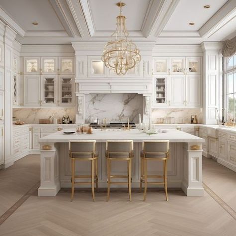 Neo Classic Kitchen, Neoclassical Kitchen, Chateau Kitchen, Cozy Home Interior, Aesthetic Work Desk, Pik 2, Home Decor Apartment, Elegant Kitchen Design, Classy Kitchen