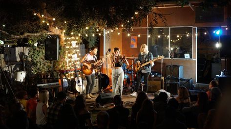 Outdoor Open Mic Night Aesthetic, Backyard Concert, Coffee Shop Music, Sofar Sounds, Live Music Poster, House Concert, Cosy Cafe, Open Mic Night, Performance Stage