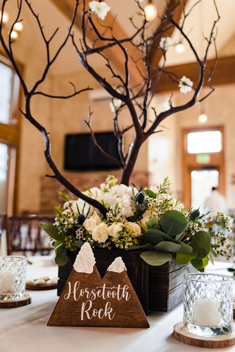 Jessica & Jeff’s rustic spring mountain wedding ⛰️ Rustic Mountain Centerpiece, Mountain Themed Wedding Centerpieces, Mountain Theme Wedding Decor, Mountain Party Decor, Mountain Table Decor, Mountain Wedding Ideas Decor, Mountain Wedding Centerpieces, Mountain Centerpieces, Mountain Wedding Table Decor