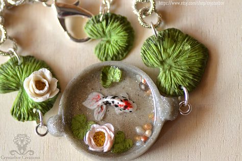 Japan koi fish necklace | Animal jewelry polymer clay | Koi Carp pond resin pendant | da Crystarbor creations Clay Koi Fish, Ceramic Koi Fish Garden, Koi Fish Pond Clay, Carp Pond, Japan Koi Fish, Resin Koi Pond, Polymer Clay Fish, Koi Fish Pond Resin Art, Animal Clay