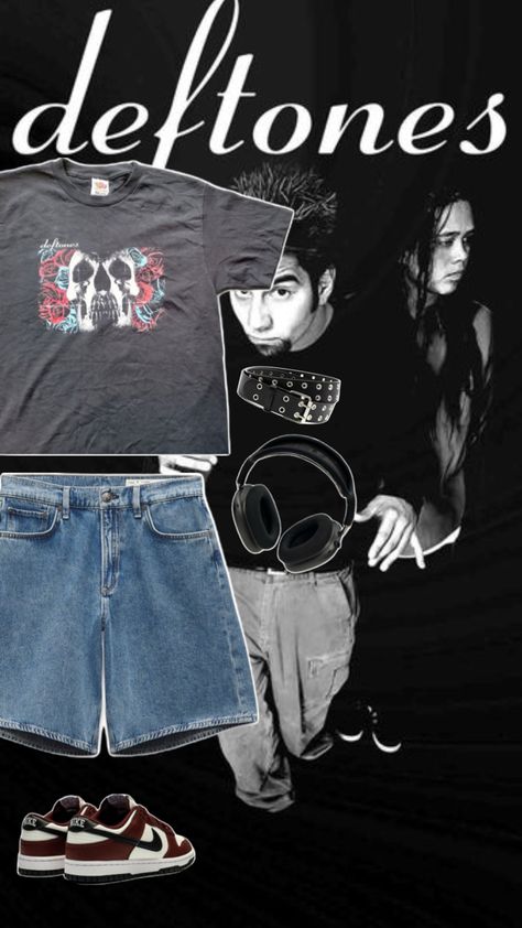 Cool outfit Deftones shirt Deftones band Nike dunks headphones belt cool belt Deftones Outfit, Deftones Band, Deftones Shirt, Cool Belt, Cool Outfit, Nike Dunks, Shirt Outfit, Headphones, Fashion Outfits