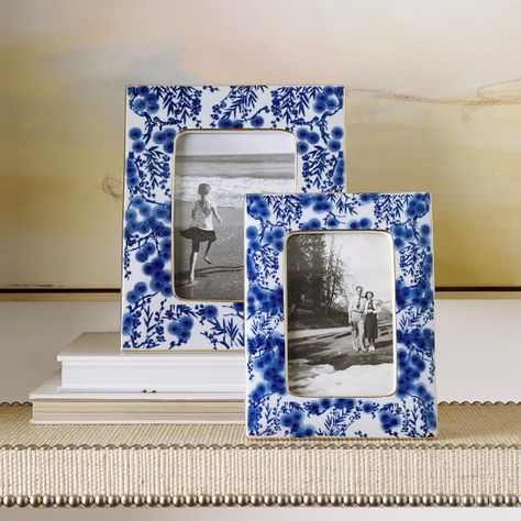 Blue and White Ceramic Picture Frame | Williams Sonoma Sweet Cicely, Ceramic Picture Frame, Vintage Mediterranean, Ceramic Frame, Mosaic Mirrors, Ceramic Framed, Mirrored Picture Frames, Blue Picture Frames, White Frames