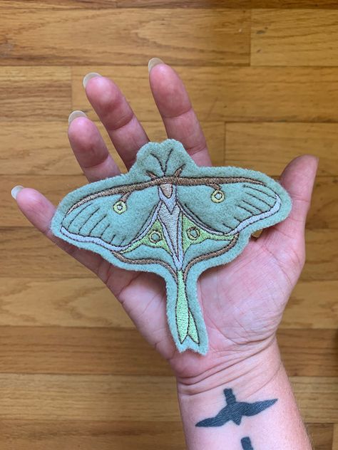 Embroidered Wool Luna Moth Patch – Treehouse Crafts LLC Vintage Wool Blanket, Embroidered Wool, Luna Moth, Sew On Patch, Insect Art, Custom Dog Portraits, Sew On Patches, Sew On, Embroidered Patch