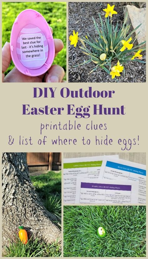 Easter Egg Scavenger Hunt (w/printable clues!) - Edventures with Kids Easter Hunt For Adults, Easter Scavenger Hunt For Adults, Easter Egg Scavenger Hunt Clues, Easter Scavenger Hunt Clues, Adult Easter Egg Hunt, Egg Hunt Clues, Easter Egg Scavenger Hunt, Easter Egg Hunt Clues, Easter Treasure Hunt