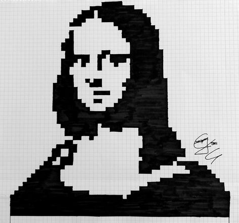 Pixel Art Mona Lisa, Easy Pixel Art, Art Noir, Pixel Drawing, Minecraft Pixel Art, Pixel Art, Mona Lisa, Harry Potter, Historical Figures