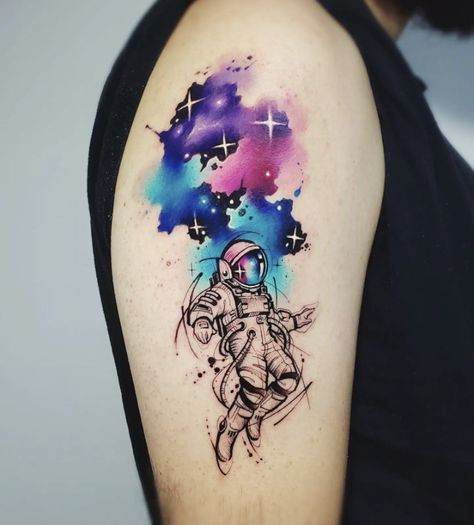 Watercolor Galaxy Tattoo, Outer Space Tattoos, Watercolor Tattoo Artists, Nebula Tattoo, Sky Tattoos, Astronaut Tattoo, Astrology Tattoo, Best Watercolor, Planet Tattoos