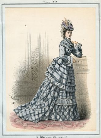 Casey Fashion Plates Detail | Los Angeles Public Library 1869 Fashion Plate, 1875 Fashion Plate, 1875 Fashion, April Fashion, 1870 Fashion, Istoria Modei, 1870s Fashion, Victorian Era Fashion, 1880s Fashion