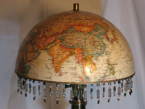 How To Repurpose A Globe In A Fun Way Globe Upcycle Diy Projects, World Globe Lamp, Globe Ideas, Best Desk Lamp, Travel Room, Old Globe, Antique Lamp Shades, Globe Art, Globe Lamps