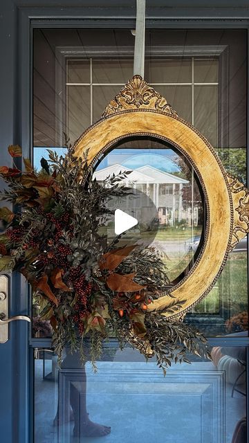 Lindsey Sopcak | Thrifting, Upcycling, DIY on Instagram: "Old picture frame transformed into beautiful Fall wreath!  Will you try this Fall craft project? Comment WREATH for the step by step tutorial and material list!  #wreathmaking #fallwreath #fallfrontporch #falldiy #wreathsofinstagram" Large Picture Frame Wreath, Wreath Display For Craft Show, Oval Picture Frame Wreath, Picture Frame Wreaths, Dollar Tree Leaf Wreath Frame, Metal Wreath Frame Repourpose, Fall Wreath Collage, Picture Frame Wreath, Upcycling Diy