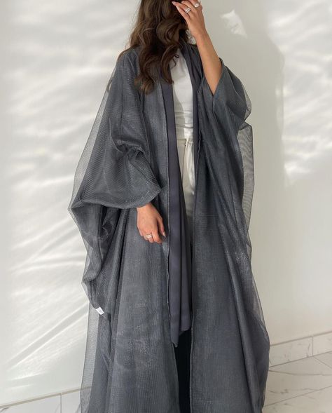 Silk Abaya, Silver Abaya, Sheer Abaya, Shimmer Abaya, Halal Outfits, Luxury Flowy Floor-length Abaya, Embellished Floor-length Black Abaya, Embellished Black Floor-length Abaya, Conservative Dresses