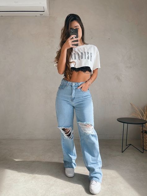 Oversize Outfit, Looks Jeans, Happy Clothes, Outfit Mujer, Causal Outfits, Crop Top Outfits, Outfits Casuales, Look Cool, Aesthetic Fashion