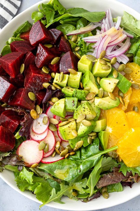 Orange And Beetroot Salad, Salad Beetroot Recipes, Beet And Radish Salad, Raw Beetroot Salad Recipes, Spinach And Beet Salad Recipes, Roasted Beets Recipe Salad, Beetroot Salad Recipes Healthy, Salad Mix Ideas, Radish Recipes Salad