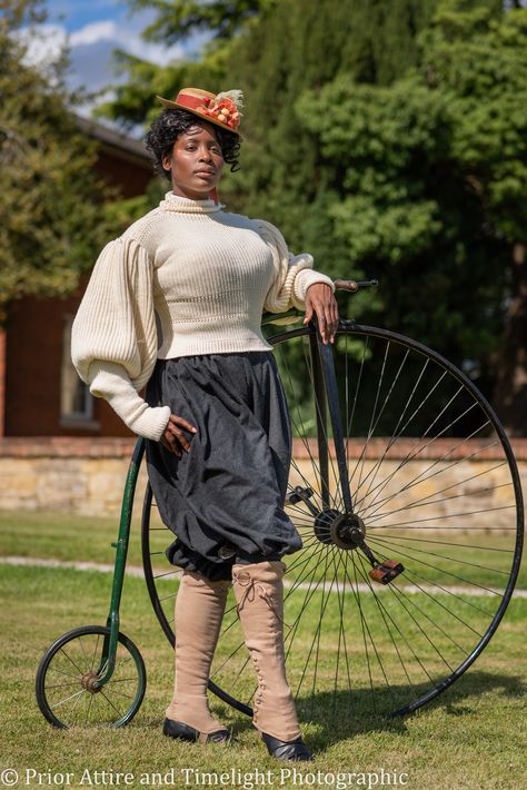 1890s Victorian biking attire by Prior Attire, for The Victorian Dressmaker vol2, Victorian Cycling Sweater, Victorian Cycling Outfit, Victorian Bicycle Outfit, Edwardian Bicycle Outfit, Cycling Sweater, Antique Crafts, Victorian England, Victorian Era Fashion, Biking Outfit