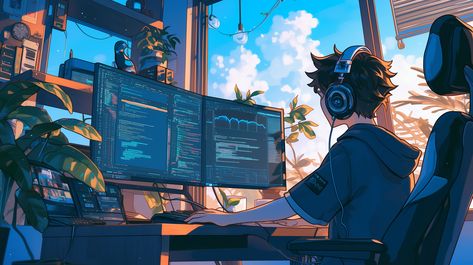 Coding Lofi Wallpaper, Two Desktop Setup, Coding Laptop Aesthetic, Dekstop Inspiration Aesthetic, Lofi Vibes Wallpaper Desktop, Desktop Wallpaper For Coders, Laptop Animated Wallpaper, The Boys Desktop Wallpaper, Wallpaper For Desktop Hd 4k