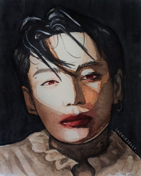 Vampire Watercolor Art, Vampire Watercolor, Jungkook Me Myself, Vampire Jungkook, Me And Myself, Vampire Drawings, Watercolor Portrait, Watercolor Portraits, Halloween Art