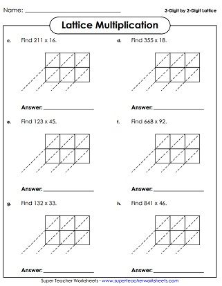 Printable Lattice Worksheets (Multiplication) Lattice Multiplication Worksheets, Multiplication Worksheets 4th Grade, Box Method Multiplication, Lattice Multiplication, Lattice Method, Multiplication Worksheet, Tutoring Ideas, Maths Worksheet, Properties Of Multiplication