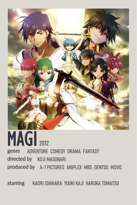 Anime Title, Anime Recs, Magi Kingdom Of Magic, Anime Minimalist Poster, Magic Anime, The Kingdom Of Magic, Anime Kingdom, Magi The Labyrinth Of Magic, Anime Magi