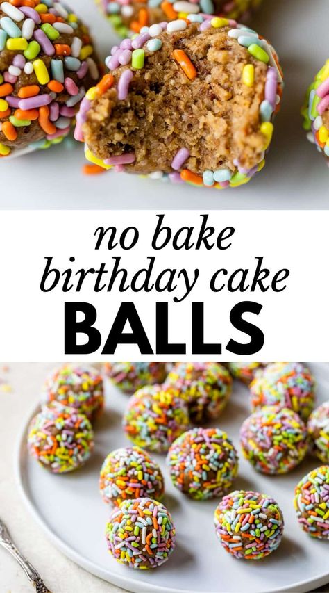 No Bake Birthday Cake, Birthday Cake Balls, Bake Birthday Cake, Sprinkles Birthday Cake, Date Cake, Cookie Cake Recipe, Cookie Ball, Delicious Gluten Free Recipes, Almond Bark