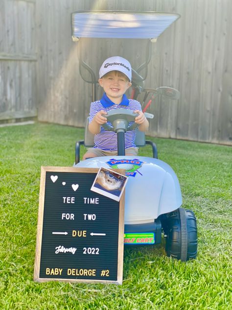 Golf Theme One Year Old Party, Golf Pregnancy Announcement To Husband, Golf Baby Announcement, Golf Pregnancy Announcement, Golf Baby Shower Ideas, Baby Number 2 Announcement, Golf Gender Reveal, 6 Month Baby Picture Ideas Boy, Baby 2 Announcement