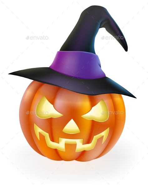 Halloween Pumpkin in Witch Hat by Krisdog A drawing of a cartoon Halloween pumpkin with classic scary face carved into it and wearing a pointy witchâ€™s hat Halloween Gourds, Jack Lantern, Halloween Discount, Scary Face, Happy Hat, Cartoon Halloween, Face Carving, Gourds Crafts, Scary Faces