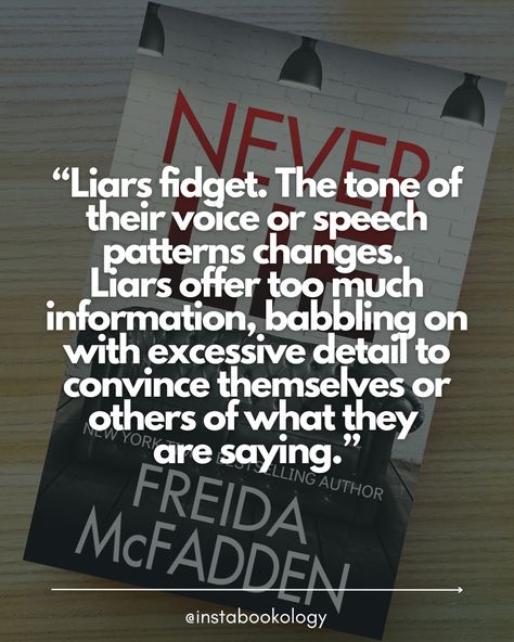 Q: Have you ever read a psychological thriller? ---- ⭐⭐⭐⭐ 𝐍𝐞𝐯𝐞𝐫 𝐋𝐢𝐞 𝐛𝐲 𝐅𝐫𝐞𝐢𝐝𝐚 𝐌𝐜𝐅𝐚𝐝𝐝𝐞𝐧 Freida McFadden's "Never Lie" is a psychological thriller that had me hooked from the start. The story follows newlyweds Tricia and Ethan as they uncover the dark secrets of their dream home's former owner, a renowned psychiatrist named Dr. Adrienne Hale. 📍 Psychological Thriller 📍 Isolated Setting 📍 Mysterious Disappearance 📍 Secrets and Revelations 📍 Unreliable Narrator 𝐔𝐧𝐫𝐚𝐯𝐞𝐥𝐢𝐧𝐠 𝐭𝐡𝐞 𝐌𝐲𝐬𝐭𝐞𝐫𝐲 McFadden's... Never Lie Freida Mcfadden, Unreliable Narrator, Freida Mcfadden, Never Lie, Dark Secrets, Psychological Thriller, Book Aesthetics, Psychological Thrillers, Book Fandoms