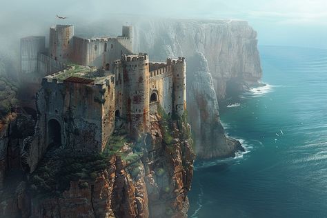 Impressive Old Fortress Ruins on Cliff Mediterranean Climate, Inspirational Digital Art, Photography Movies, Fantasy Concept, Victorian Mansions, Dungeons Dragons, Photography Games, The Ruins, Baby Owls