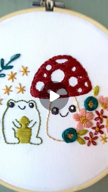 thistlesandrainbows | Video Tutorial ✅ Kits Packed ✅  Who’s ready to make the cutest pattern ever?   Kawaii Mushroom & Frog embroidery pattern & kits will be... | Instagram Embroidery Mushrooms Free Pattern, Mushroom Embroidery Designs, Embroidery Mushrooms, Frog Embroidery, Cottagecore Embroidery, Kawaii Mushroom, Cottagecore Kawaii, Mushroom Frog, Learn Embroidery