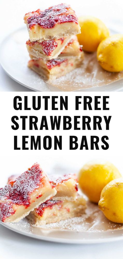 Strawberry Lemon Bars, Desserts Gluten Free, Strawberry Gluten Free, Gluten Free Lemon Bars, Gluten Free Easter, Gluten Free Shortbread, Dessert Oreo, Easy Gluten Free Desserts, Shortbread Crust