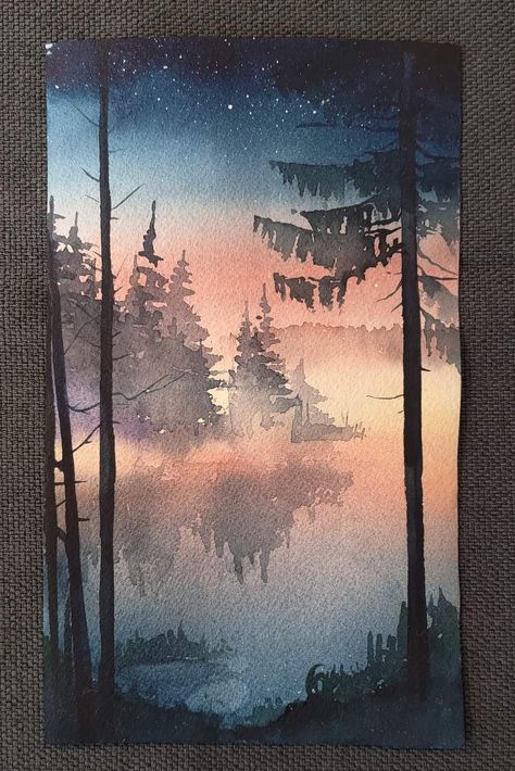 Viking Watercolor, Colorful Night Sky, Moonlit Forest, Forest Watercolor, Watercolor Art Landscape, Give And Receive, Landscape Painting Tutorial, A Place For Everything, Watercolor Projects