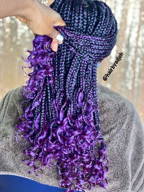 Purple Ombre Braids Black Women, Medium Single Braids, Purple And Black Braids, Black And Purple Braids, Purple Braids For Black Women, Ombre Braids, Black Box Braids, Purple Braids, Small Box Braids