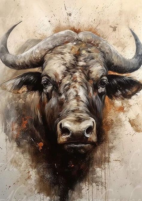 Buffalo Portrait, Pillow Animals, Guinea Fowl Art, Bull Artwork, Buffalo Painting, Colorful Animal Paintings, Cape Buffalo, Buffalo Animal, Buffalo Art