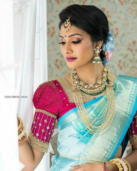 Trend Alert: Puff Sleeve Blouses For Your Kanjeevaram Saree Is A Thumbs Up Silk Saree Blouse Designs Patterns, Lehenga Saree Design, Saree Blouse Neck Designs, Cutwork Blouse Designs, Blouse Back Neck Designs, Blouse Design Images, Wedding Blouse Designs, Silk Saree Blouse Designs, Simple Blouse Designs