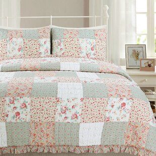 Quilt set can help keep you warm and features a decorative printed pattern, which can add a new touch to your bedroom decor. Size: Twin Quilt + 1 Sham | August Grove® Ramsdell Reversible Quilt Set Microfiber/Cotton in Gray/Pink/White, Size Twin Quilt + 1 Sham | Wayfair | Home Decor Gold Bedding, Bedding Linen, Cotton Quilt Set, Comforter Bedding, Country Quilts, Romantic Country, Green Quilt, Floral Quilt, Quilted Bedspreads