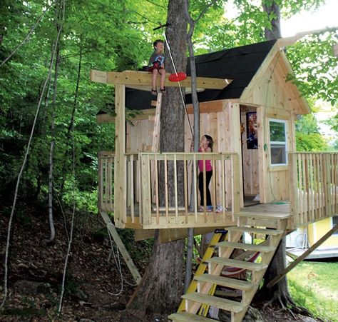 Cool Tree Houses For Kids, Backyard Tree House, Diy Tree House, Carpentry Basics, Zip Line Backyard, Simple Tree House, Backyard Creations, Home Gym Design Garage, Tree House Plans