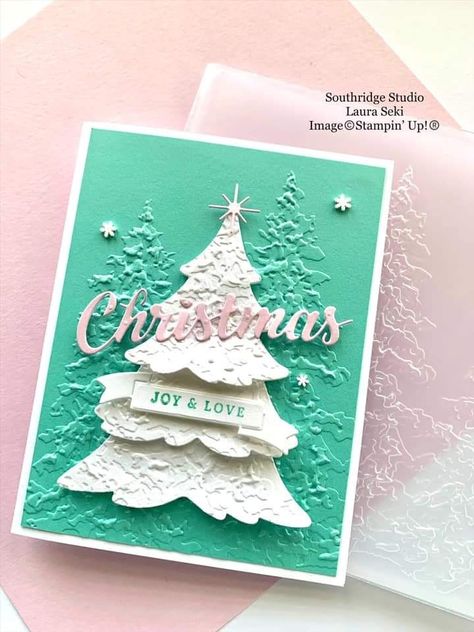 Su Merriest Trees Cards, Painted Trees 3d Embossing Folder, Stampin Up Painted Trees 3d Embossing Folder, Painted Trees Embossing Folder, Tree Dies, Painted Trees, Decorative Trees, Tree Stamp, Beautiful Christmas Cards