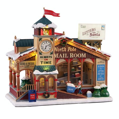 North Pole Mail Room Christmas Carol Play, Christmas Village Decorations, Mail Room, Santa North Pole, Santa Mail, Lemax Christmas Village, Lemax Village, Lemax Christmas, Santa's Village