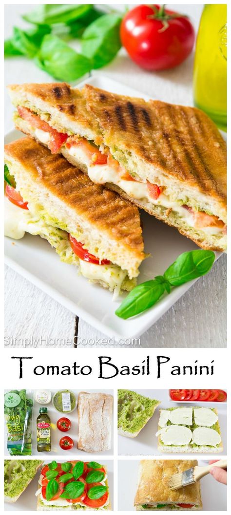 Tomato Basil Panini, Tomato Basil Sandwich, Caprese Sandwich Recipe, Eggs In Tomato Sauce, Tomato Mozzarella Basil, Caprese Sandwich, Panini Recipes, Panini Sandwiches, Simply Home